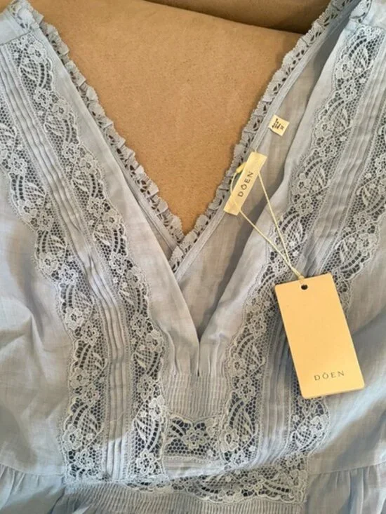 Doen Light Blue Embroidered V-Neck Midi Dress NWT perfect - Picture 9 of 14